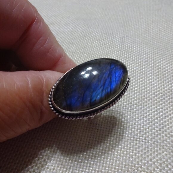 Beautiful BLUE LABRADORITE Handmade Sterling Ring Size 11 #428C - Picture 3 of 3
